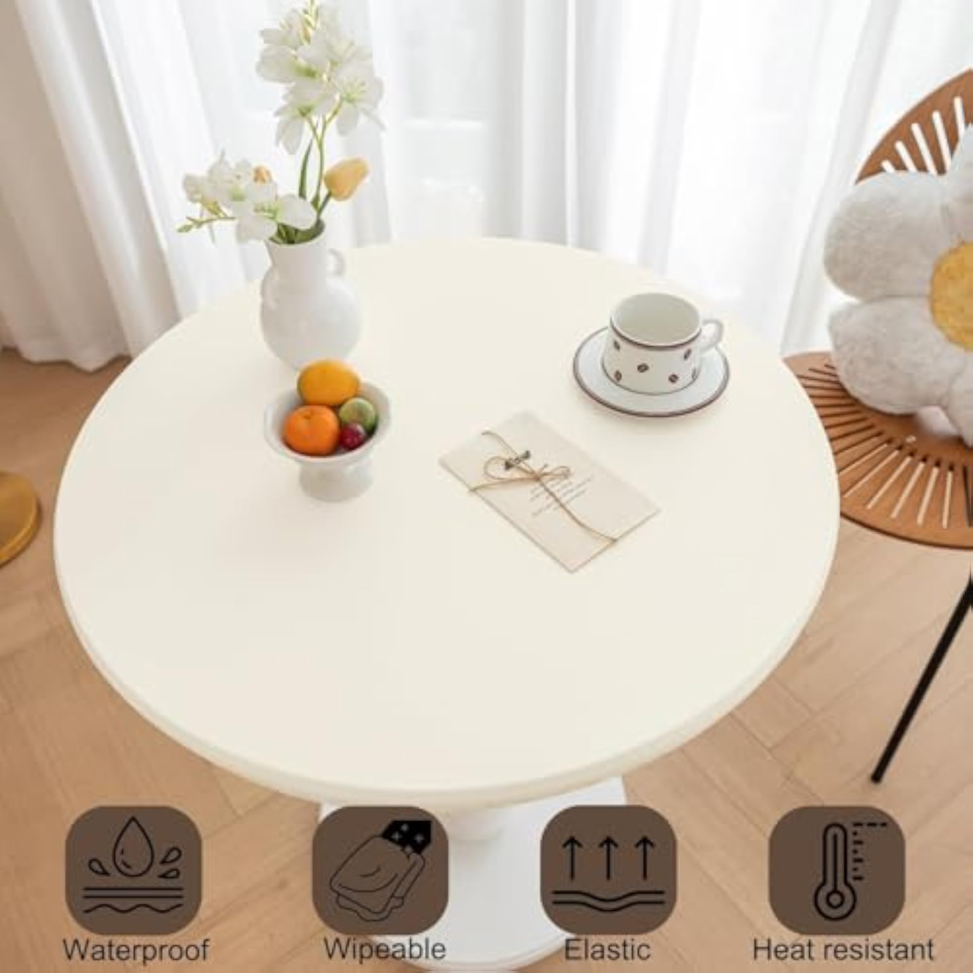 Stretchable Oil-Resistant Table Cover, White